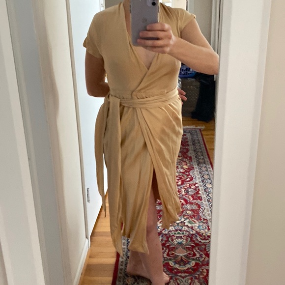 Vintage Silk Wrap Dress W/ Silk Scarf Sash deep V plunge & high slit size Sm/XS - Picture 14 of 16